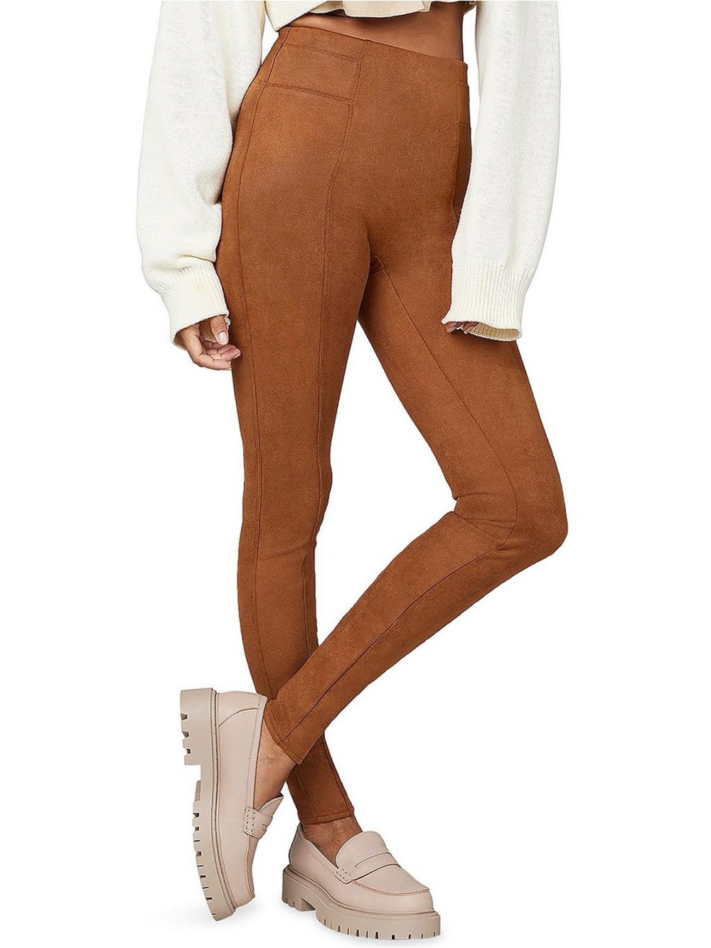 SPANX Faux Suede Leggings Pants XL Rich Caramel Brown High Rise Compression
